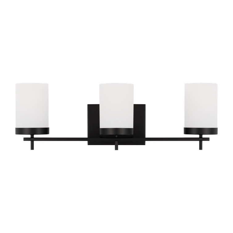 Zire Midnight Black 3-Light Vanity Wall Light with Etched White Glass