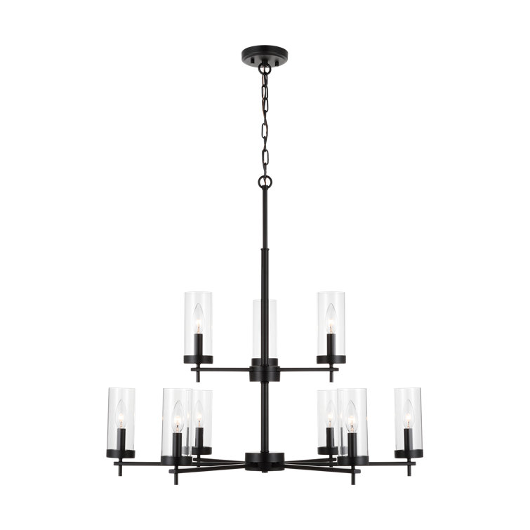 Zire Midnight Black 9-Light Incandescent Chandelier with Clear Glass Shades