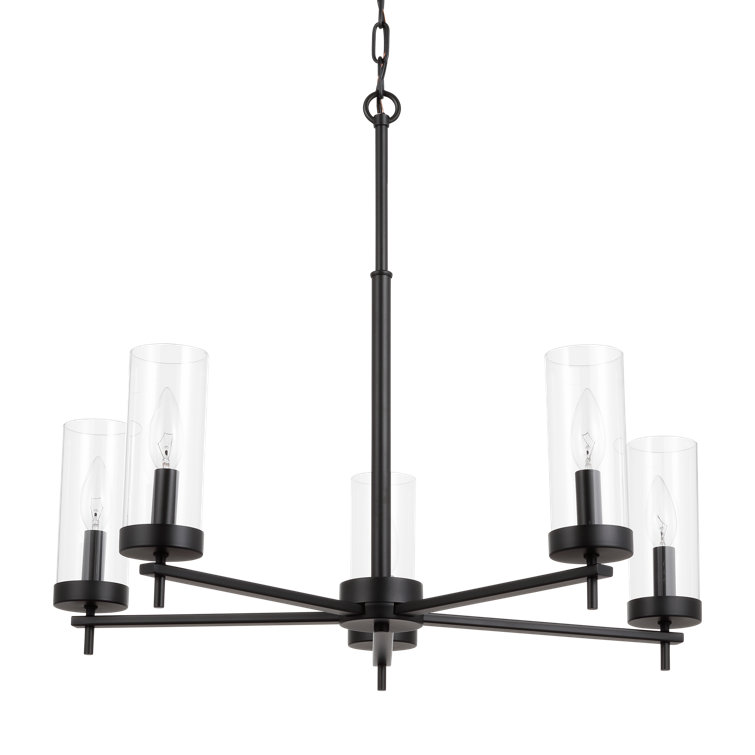 Kellwyn Matte Black 5-Light Chandelier with Clear Glass Shades