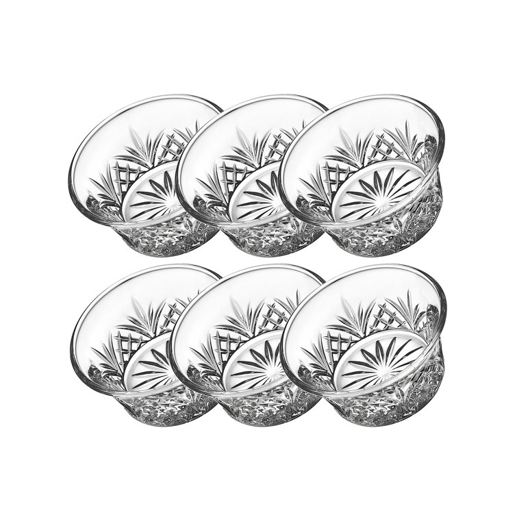 Clear Crystal Glass Traditional Dessert Bowl Set, 6 Pieces