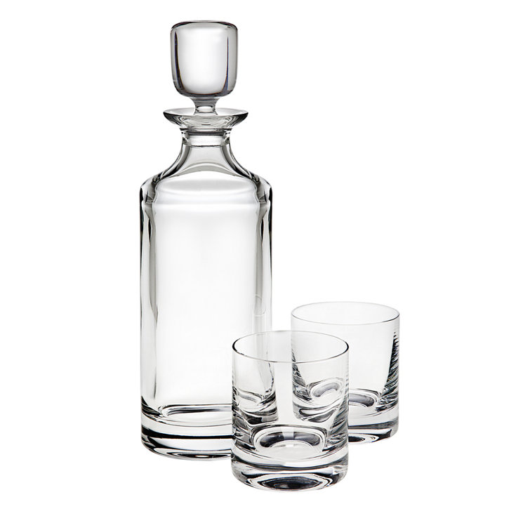 Elegant Clear Crystal Whiskey Decanter and Glass Set