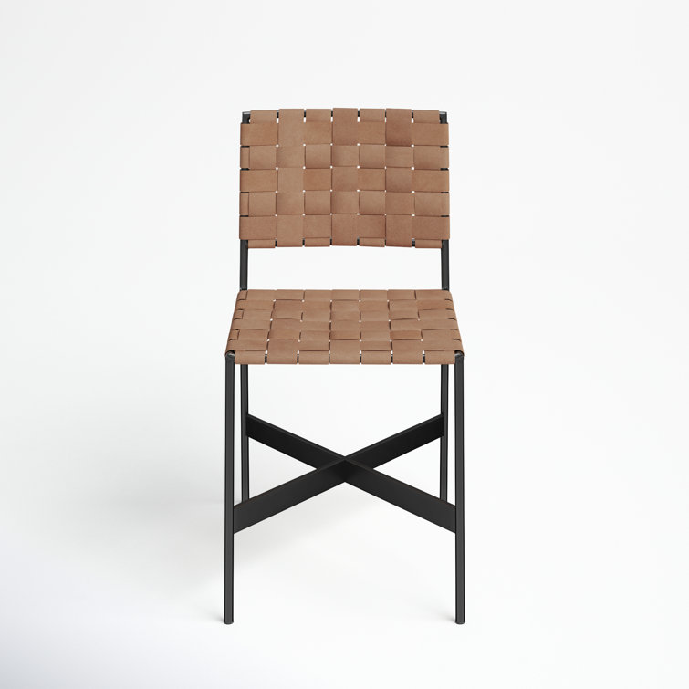Tan Faux Leather Upholstered Parsons Side Chair with Metal Frame