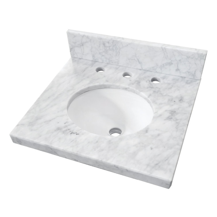 Carrara White Marble Vanity Top with Oval Sink, 19" x 17"