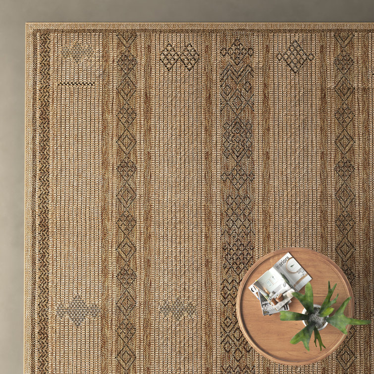 Ava Beige and Brown Geometric Machine Woven Rug