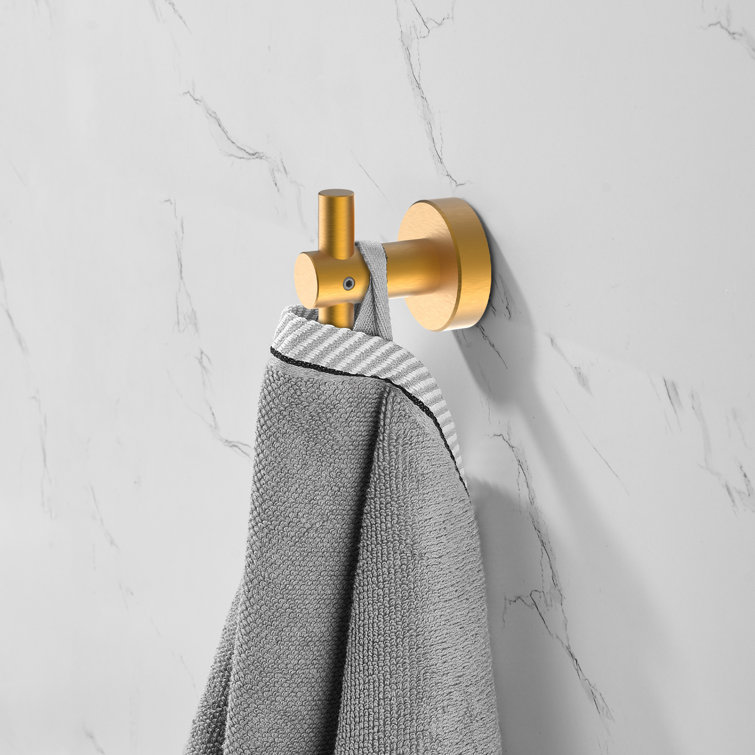 Brushed Gold Aluminum J-Hook Wall Mounted Robe/Towel Hook Set