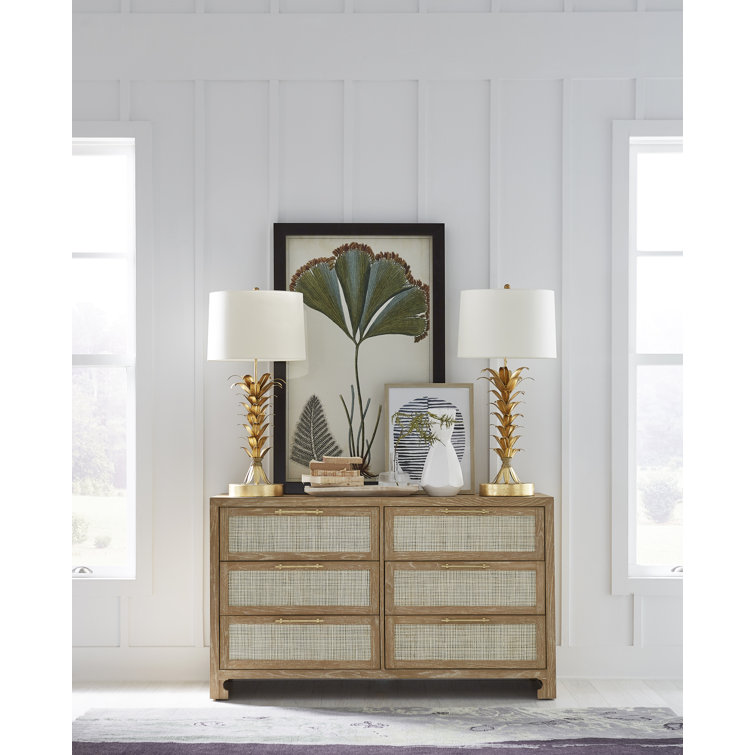 Matte White Coastal 6-Drawer Dresser with Caning
