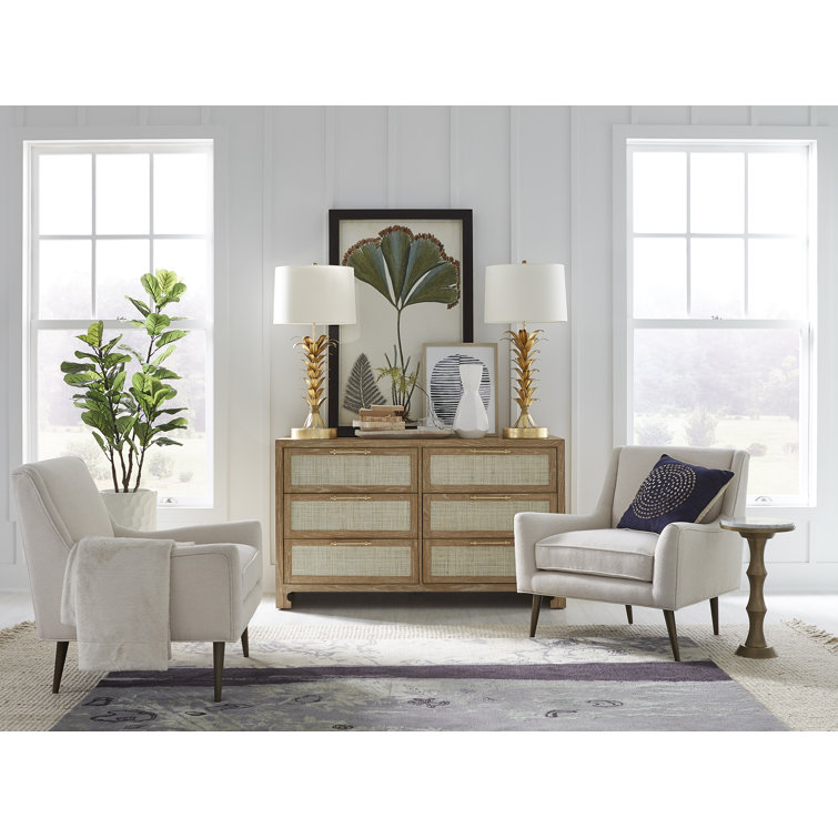 Matte White Coastal 6-Drawer Dresser with Caning