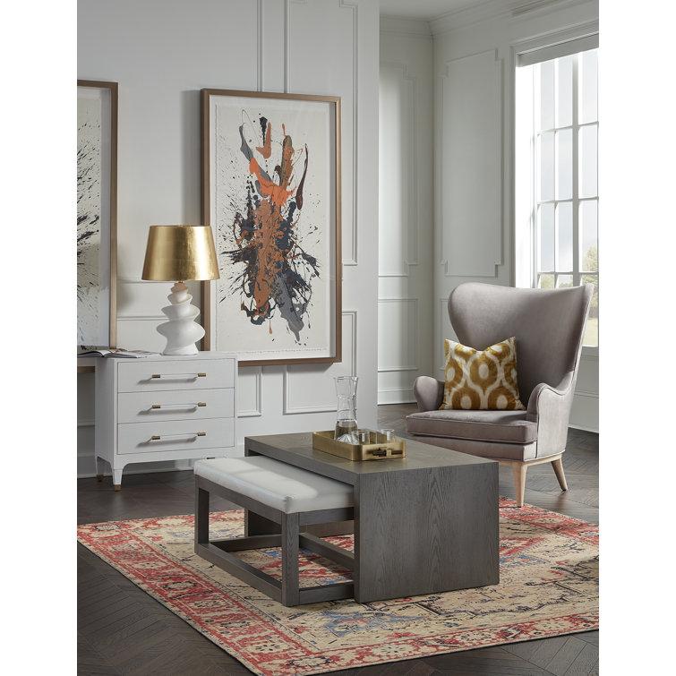 Gray Metal and Wood Rectangular Nightstand with Storage