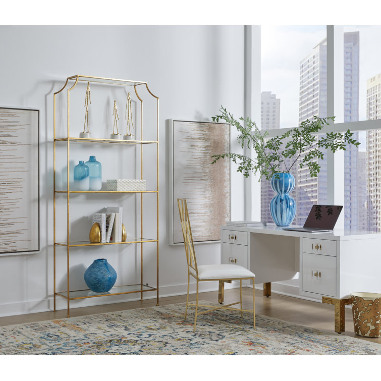 Matte White Lacquer and Nickel Home Office Desk with Drawers