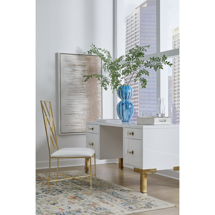 Matte White Lacquer and Nickel Home Office Desk with Drawers