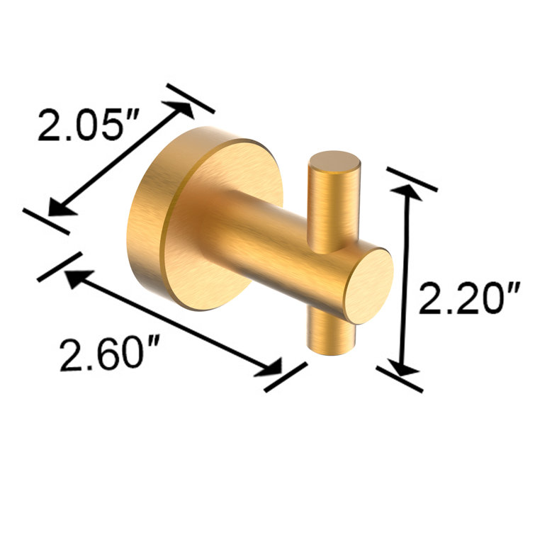 Brushed Gold Aluminum J-Hook Wall Mounted Robe/Towel Hook Set