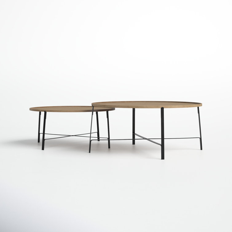Helios Brown Wood and Black Metal Nesting Coffee Tables