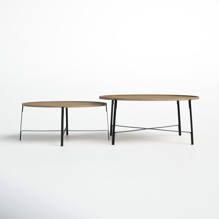 Helios Brown Wood and Black Metal Nesting Coffee Tables