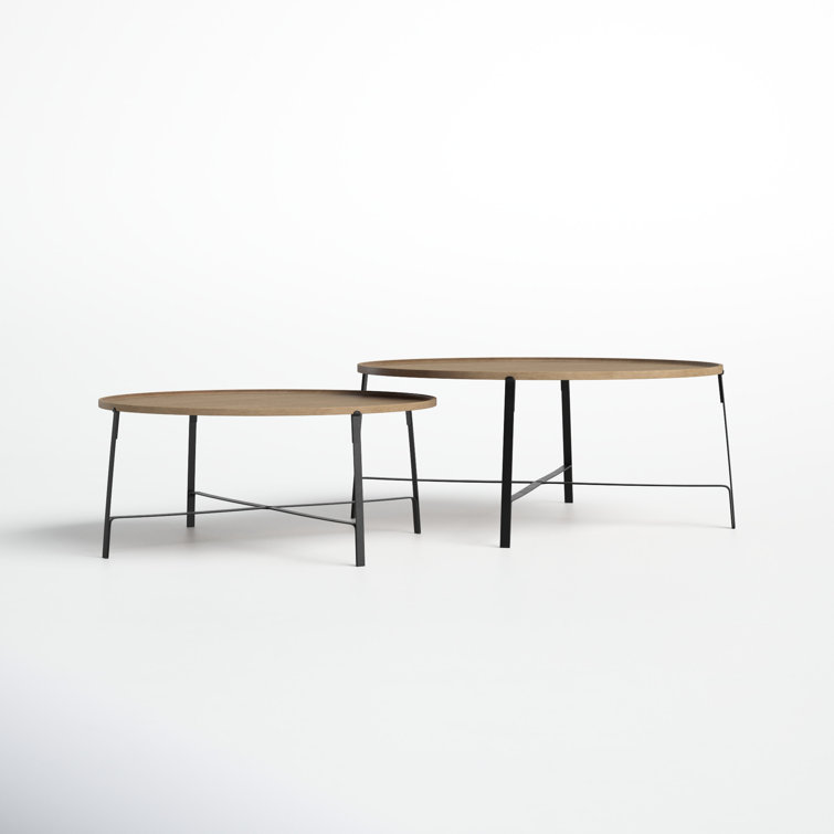 Helios Brown Wood and Black Metal Nesting Coffee Tables
