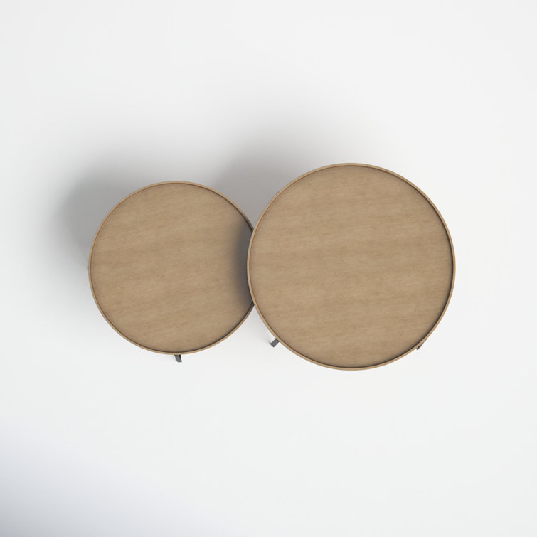 Helios Brown Wood and Black Metal Nesting Coffee Tables