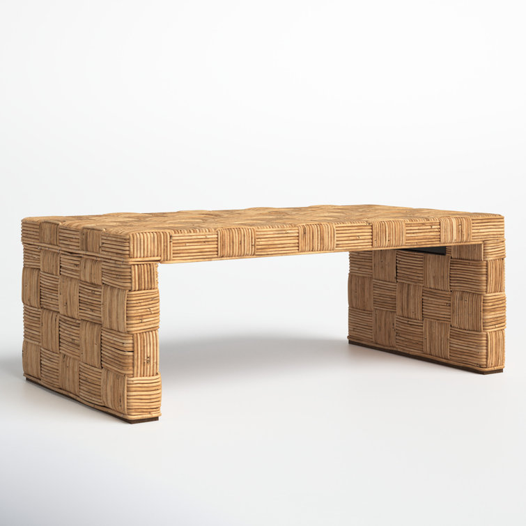 Honey Natural Rectangular Rattan Coffee Table with Storage