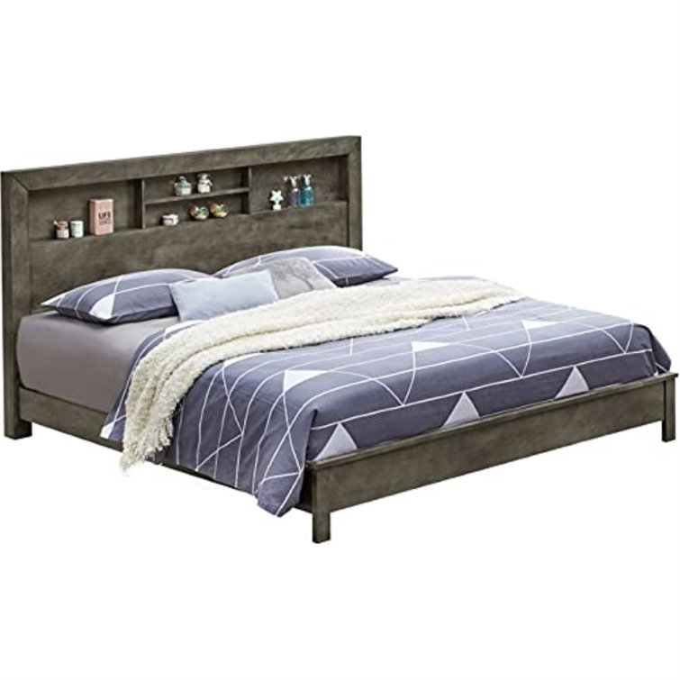 Burlington King Gray Wood Frame Bookcase Storage Bed