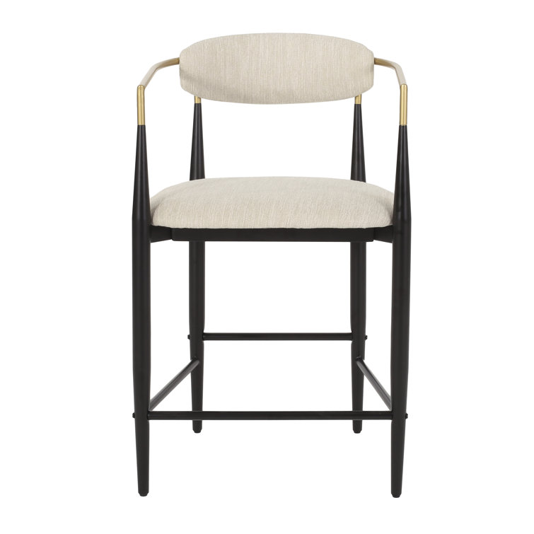 Beige and Black Upholstered Iron 25'' Counter Stools, Set of 2