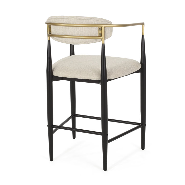Beige and Black Upholstered Iron 25'' Counter Stools, Set of 2