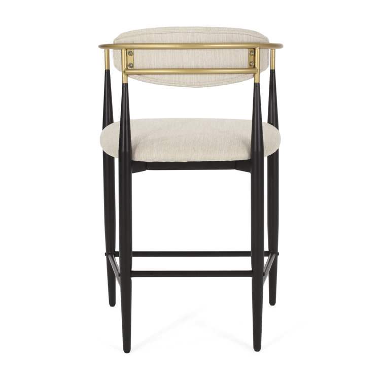 Beige and Black Upholstered Iron 25'' Counter Stools, Set of 2