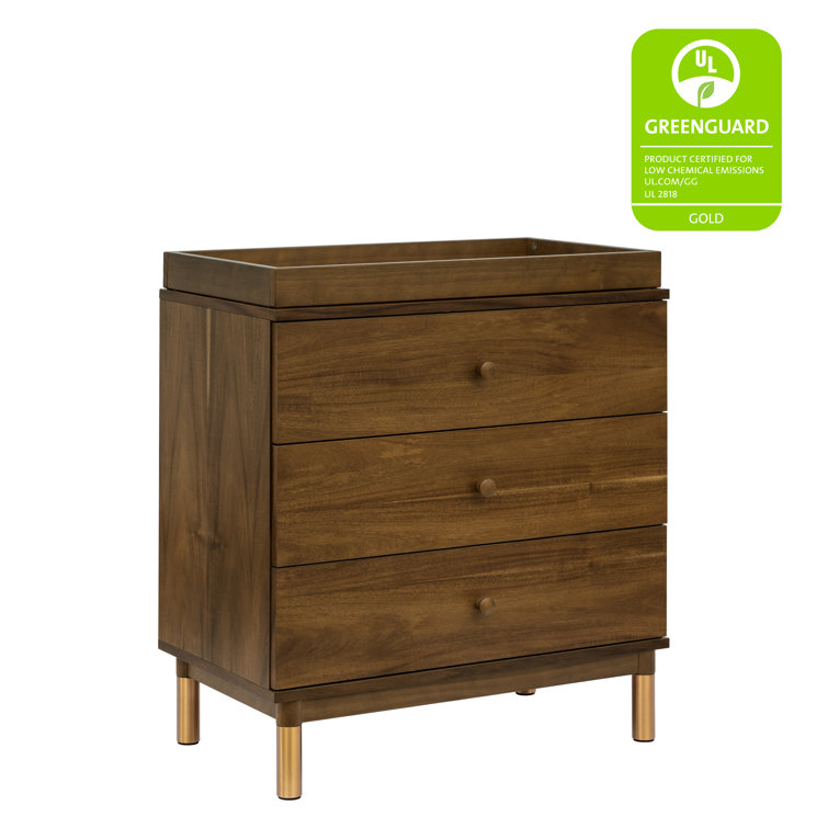 Gelato Natural Walnut 3-Drawer Dresser with Gold Accents