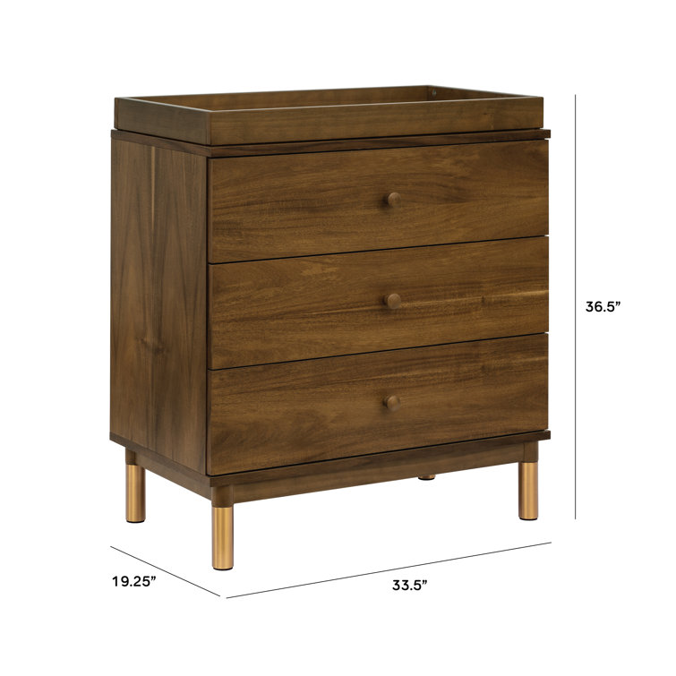 Gelato Natural Walnut 3-Drawer Dresser with Gold Accents