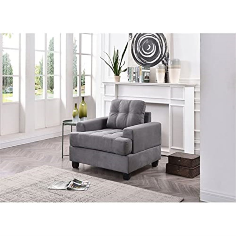 Turner Gray Microfiber Tufted Armchair with Manufactured Wood Frame