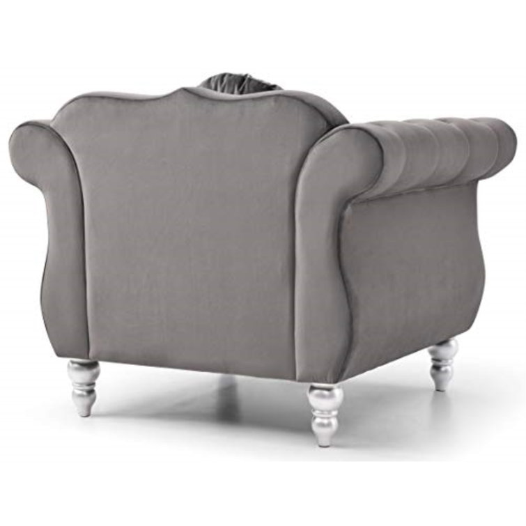 Hollywood Dark Gray Velvet Accent Chair with Wood Legs