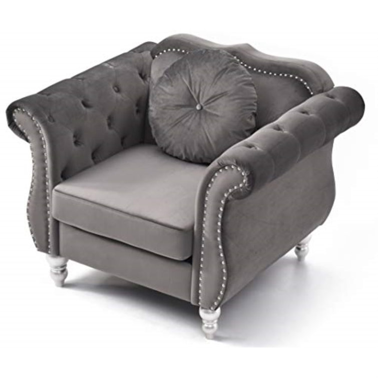 Hollywood Dark Gray Velvet Accent Chair with Wood Legs