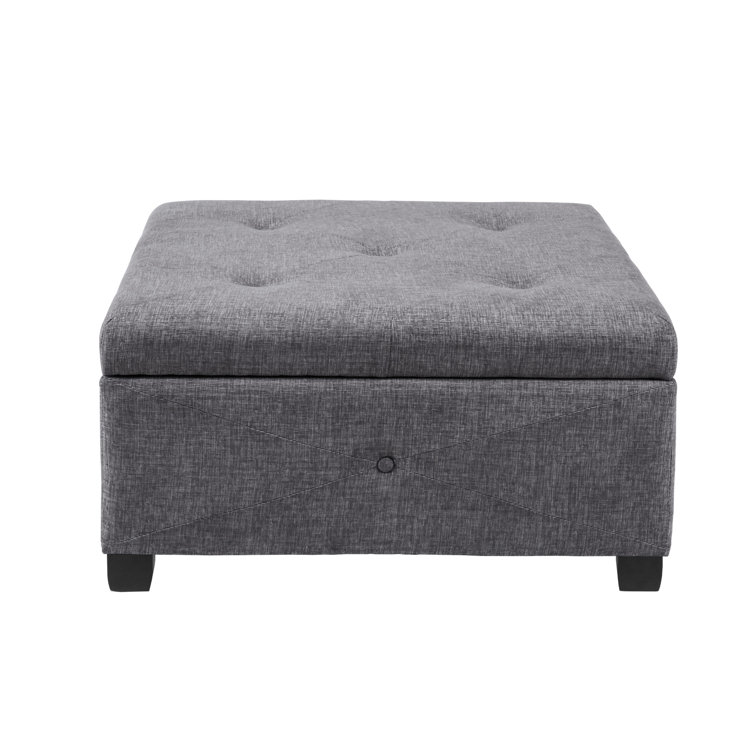 Charcoal Tufted Square Storage Ottoman with Graduated Legs
