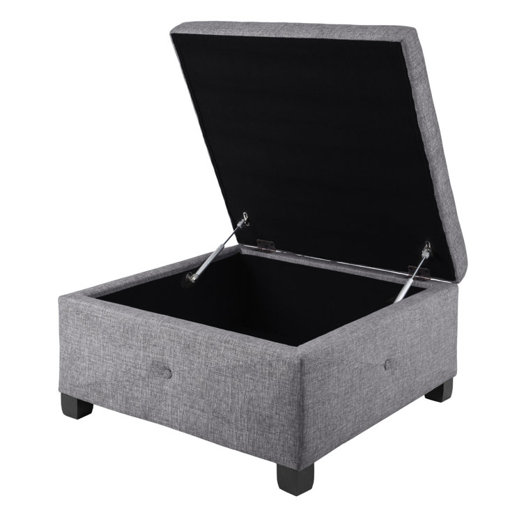 Charcoal Tufted Square Storage Ottoman with Graduated Legs