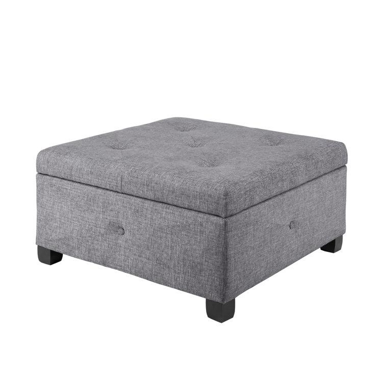 Charcoal Tufted Square Storage Ottoman with Graduated Legs