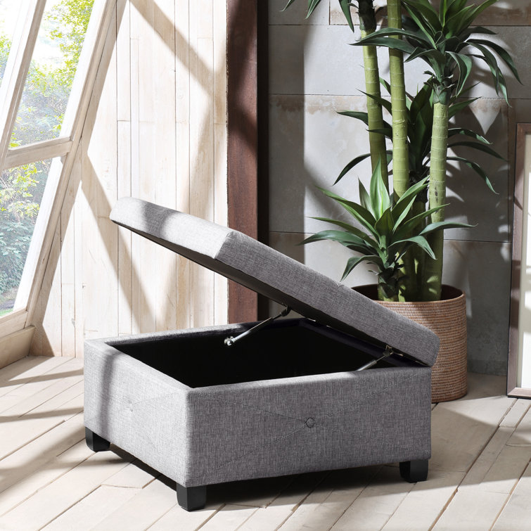 Charcoal Tufted Square Storage Ottoman with Graduated Legs