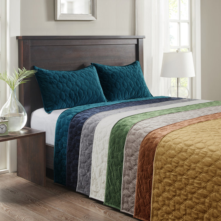 Rust Velvet Reversible Full Quilt Set with Shams