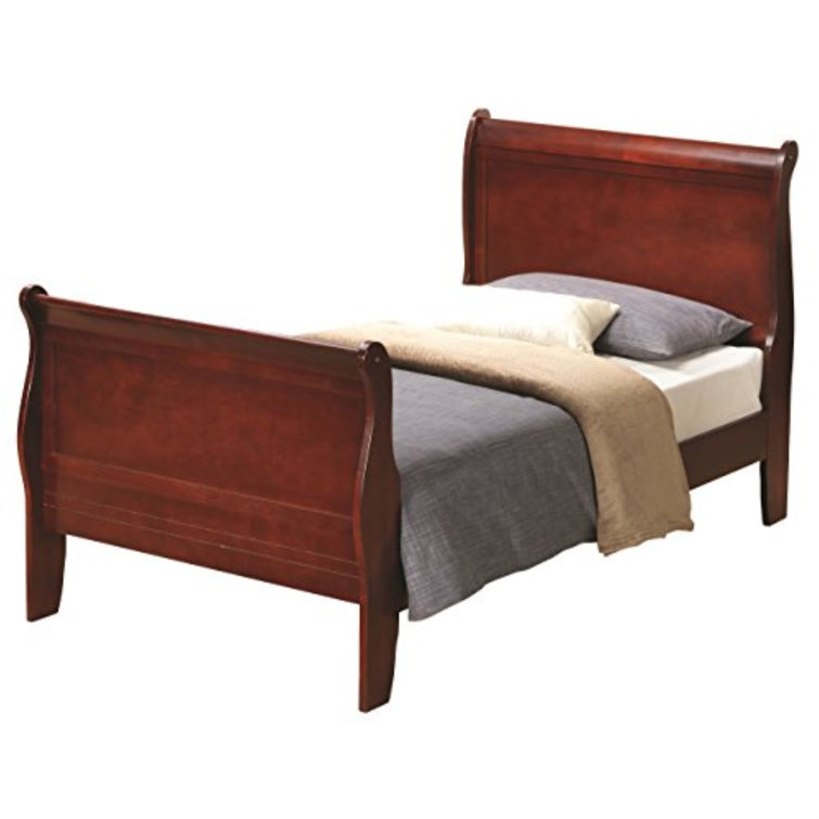 Cherry Twin Solid Wood Sleigh Bed with Rectangular Headboard