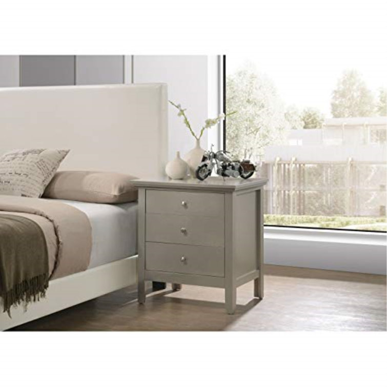 Hammond 3-Drawer Silver Champagne Wood Nightstand