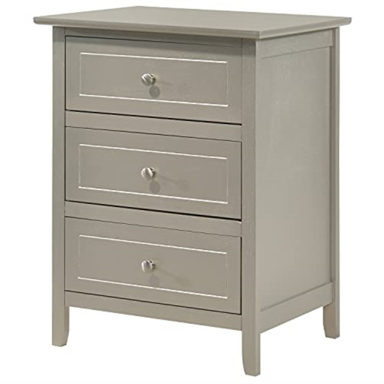 Silver Champagne 3-Drawer Nightstand with Nickel Hardware