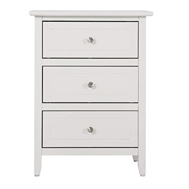 White Wood 3-Drawer Nightstand with Nickel Hardware