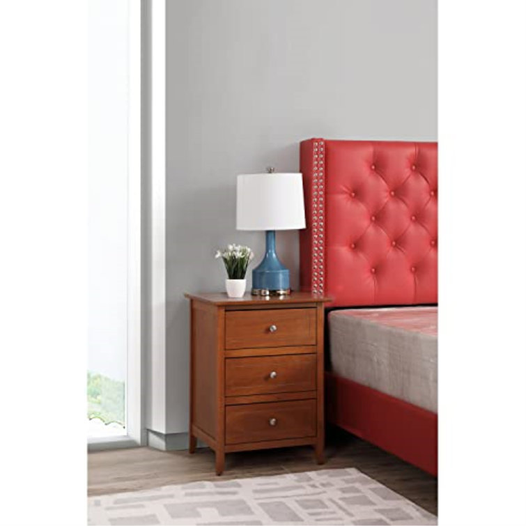 Oak 3-Drawer Wooden Nightstand with Nickel Hardware