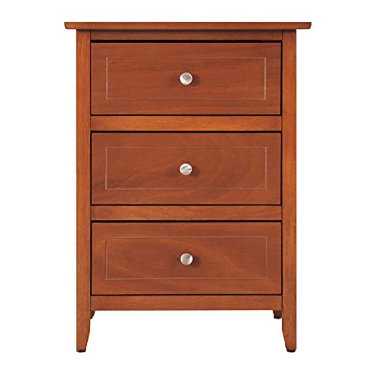 Oak 3-Drawer Wooden Nightstand with Nickel Hardware