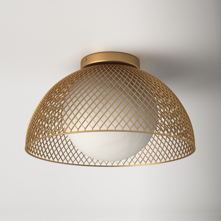 Gold and Opal Matte White Glass Dome Flush Mount Light
