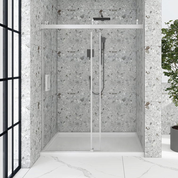 60" x 76" Frameless Sliding Shower Door in Brushed Nickel