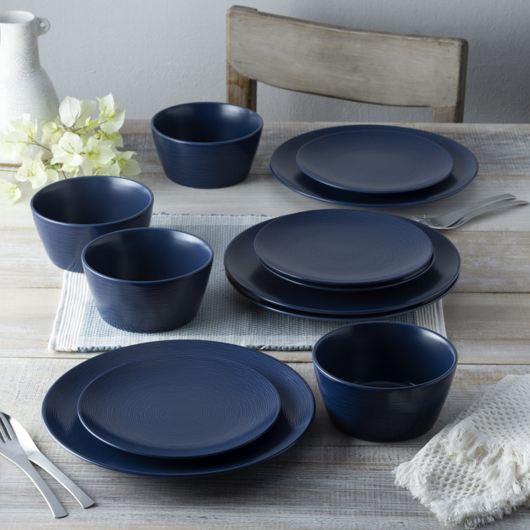 Navy Textured Glass Cereal Bowls, Set of 4