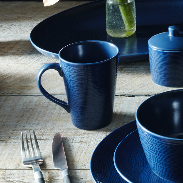 Navy Ceramic Textured Accent Mug Set, 12 Oz