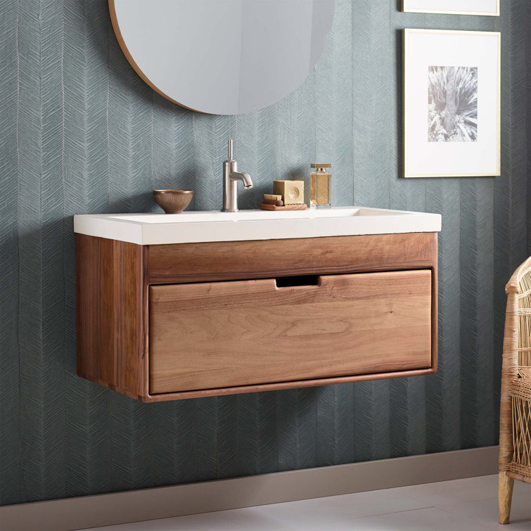Topanga 36" Walnut Mid-Century Modern Floating Vanity Base