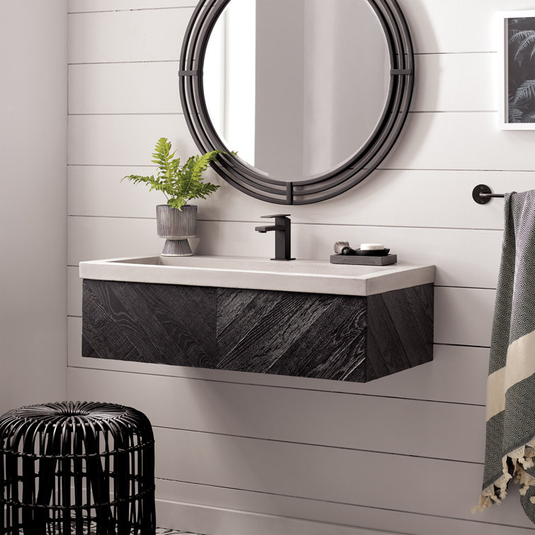Reclaimed Oak Wine Stave 35.5" Noir Wall-Mounted Vanity Base