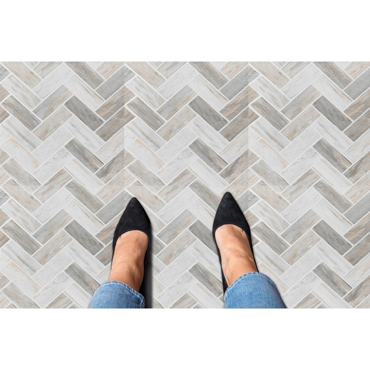 Stone Herringbone Medium Vinyl Peel and Stick Floor Tiles