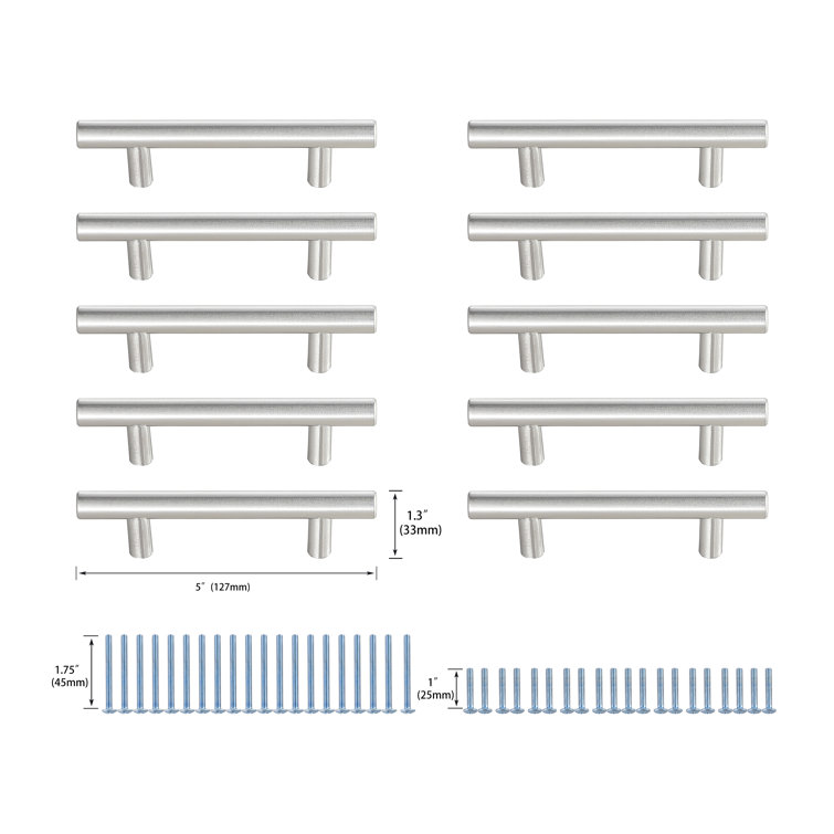 Brushed Nickel Modern Bar Pull with Mounting Hardware