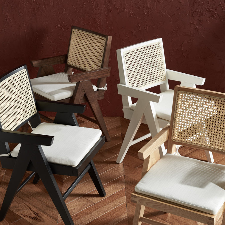 Colette Contemporary Black and Natural Ash Wood Rattan Dining Armchair