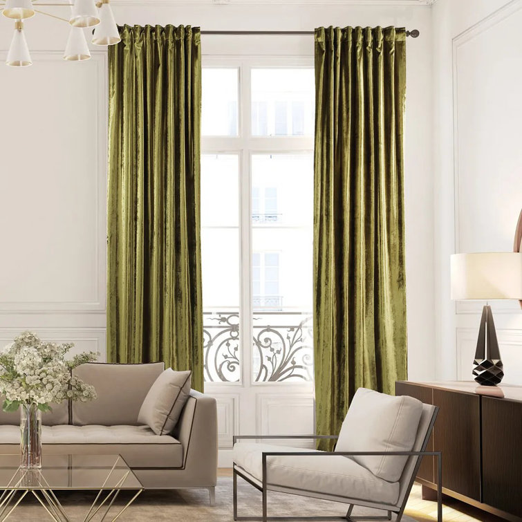 Lime Green Extra Long Velvet Room Darkening Curtain Panel